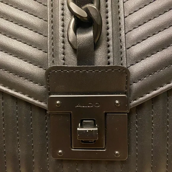 NWOT Aldo Black Quilted Handbag Crossbody Bag with Pom Pom Accessory - Picture 6 of 8